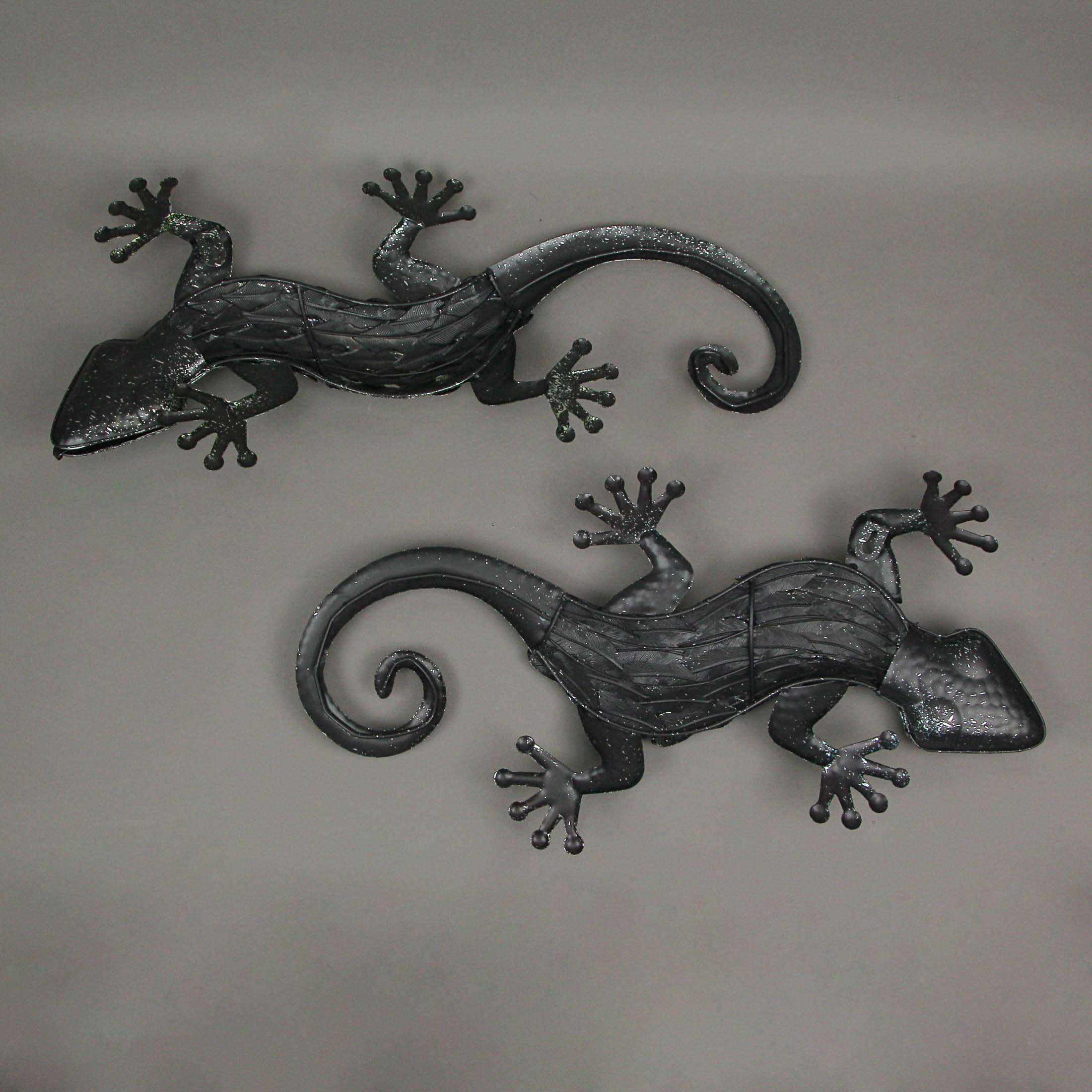 Alt View 3. The Gerson Companies - Set of 2 Multicolor Metal Gecko Lizard Wall Sculptures 19.25 Inches Long - Multicolored.