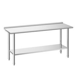 VEVOR - Stainless Steel Work Table, 24x72 Inch Food Prep Table with Backsplash, Commercial Kitchen Workstation - Silver