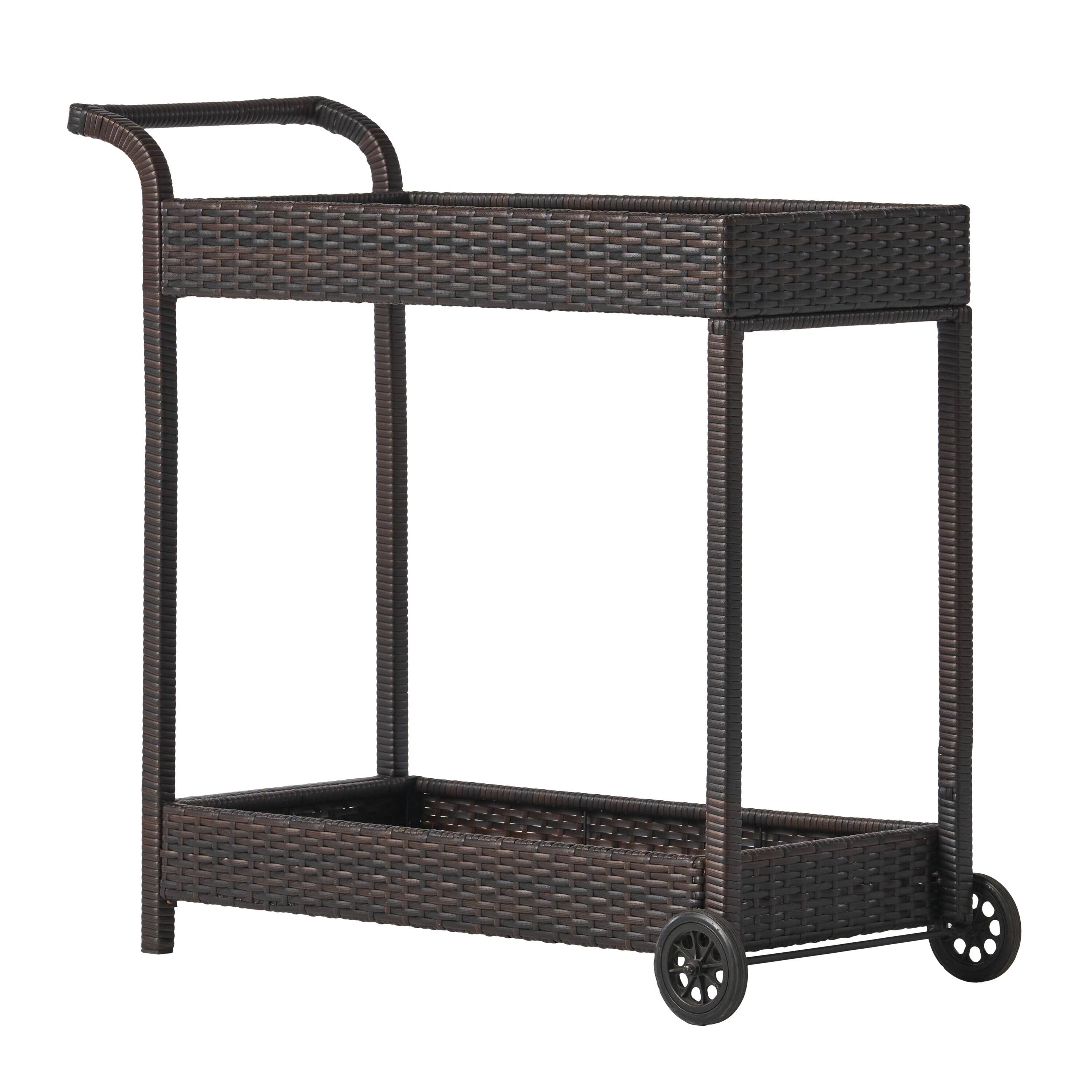 Alt View 2. APRILSOUL - Wicker Rolling Bar Cart 38 Wide Mobile Outdoor Indoor Serving Trolley Storage - Brown.