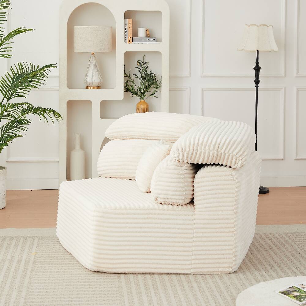 Alt View 2. Loheer - Loheer Modular Sofa 53-Inch Cream Corduroy Single Seater Lounge Chair Pentagonal Foam Sofa - Cream.