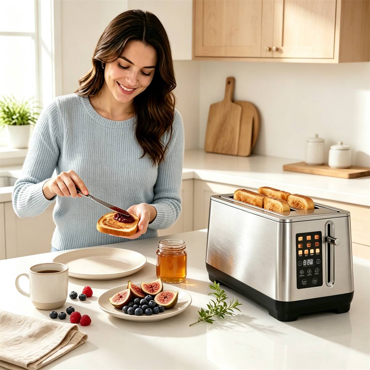 Back. VAVSEA - 4 Slice Stainless Steel Toaster with LED Display 6 Browning Levels and 4 Bread Modes - Silver.