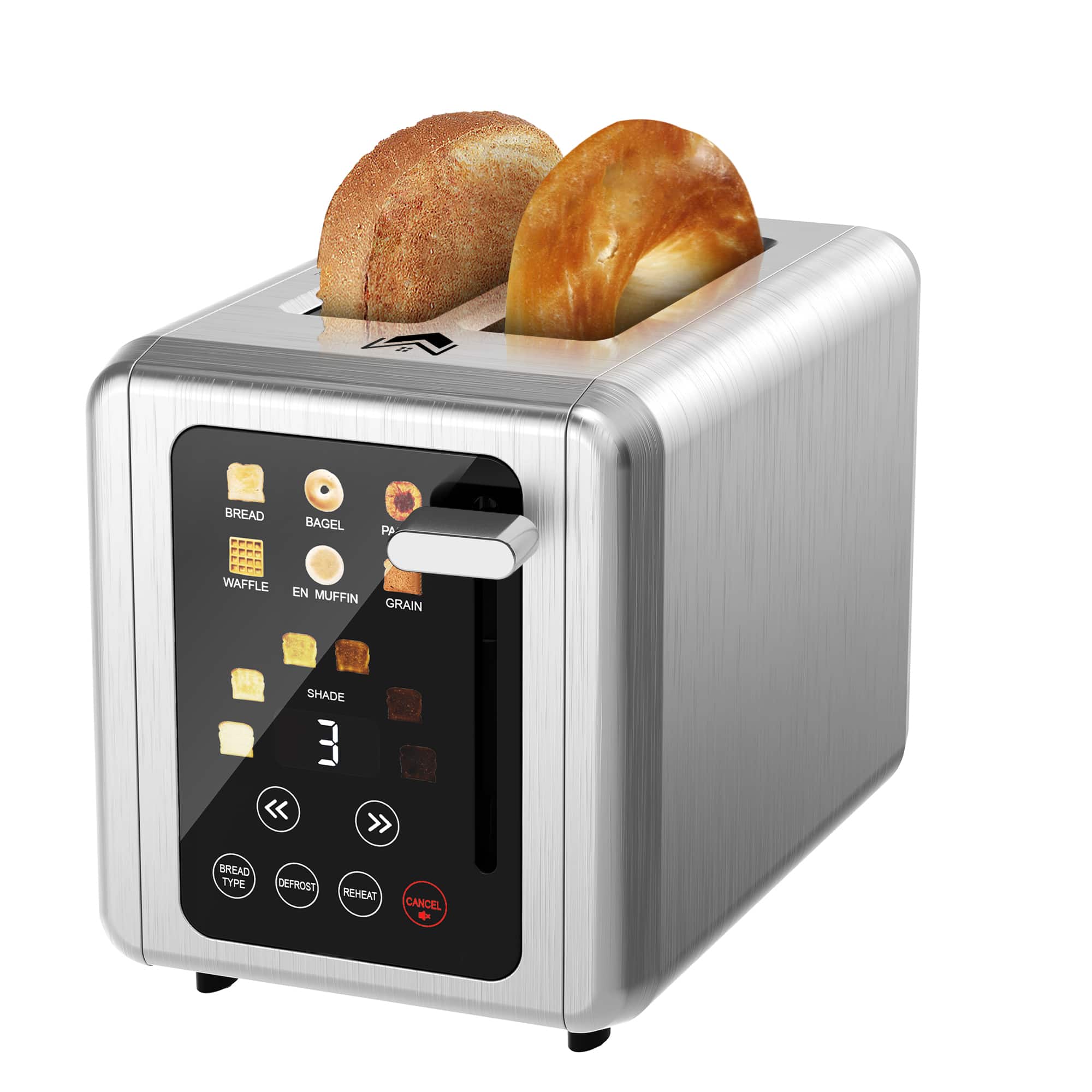 WUNLY - Touch screen Toaster 2 slice,Stainless Steel Digital Timer Toasters with Sound Function,Defrost - Platinum