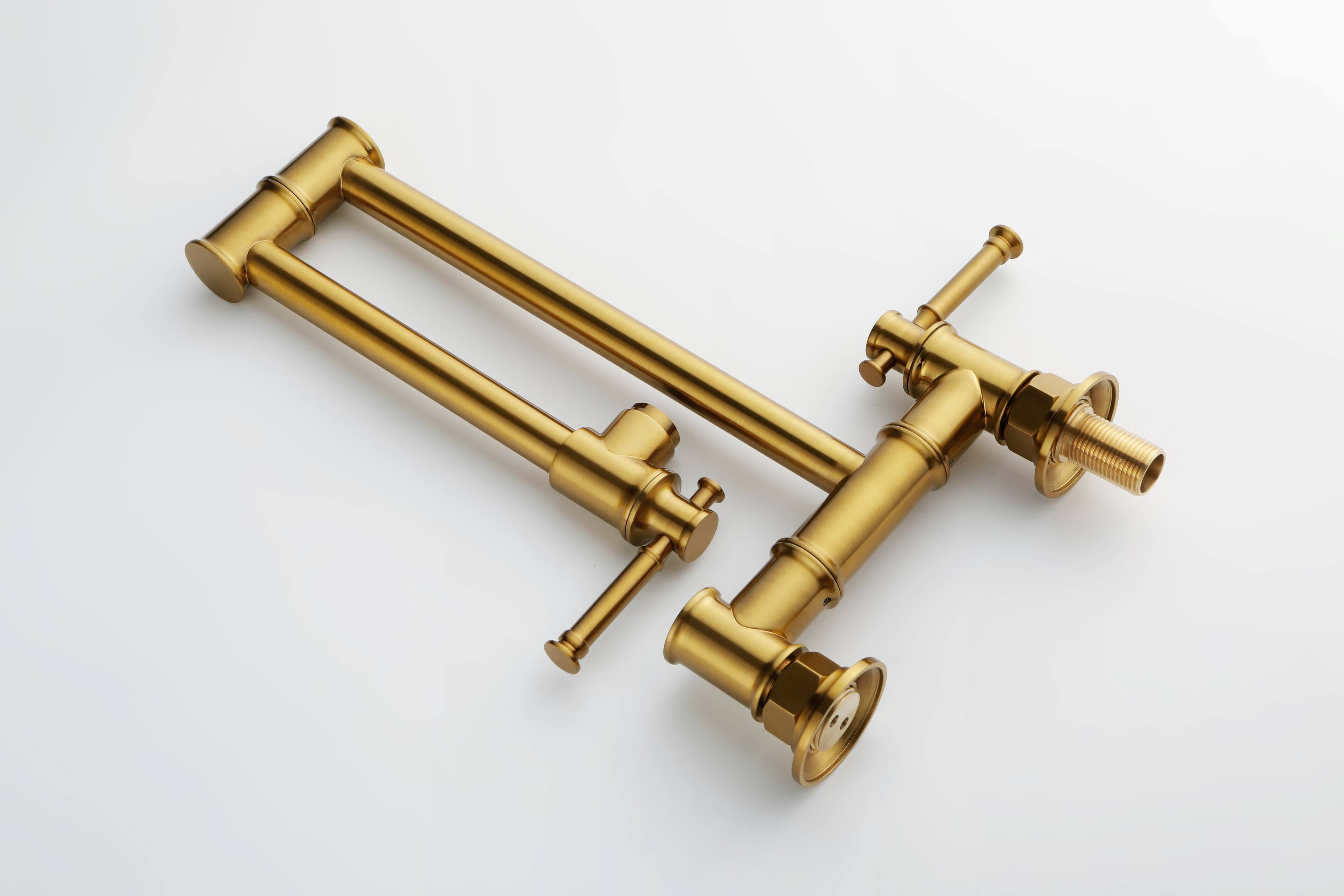 Alt View 2. Siljoy - Wall Mount Pot Filler Faucet Modern Brass Pot Filler Two-Attachment Wall Mount Folding Kitchen Pot Filler Swing Arm - Gold.