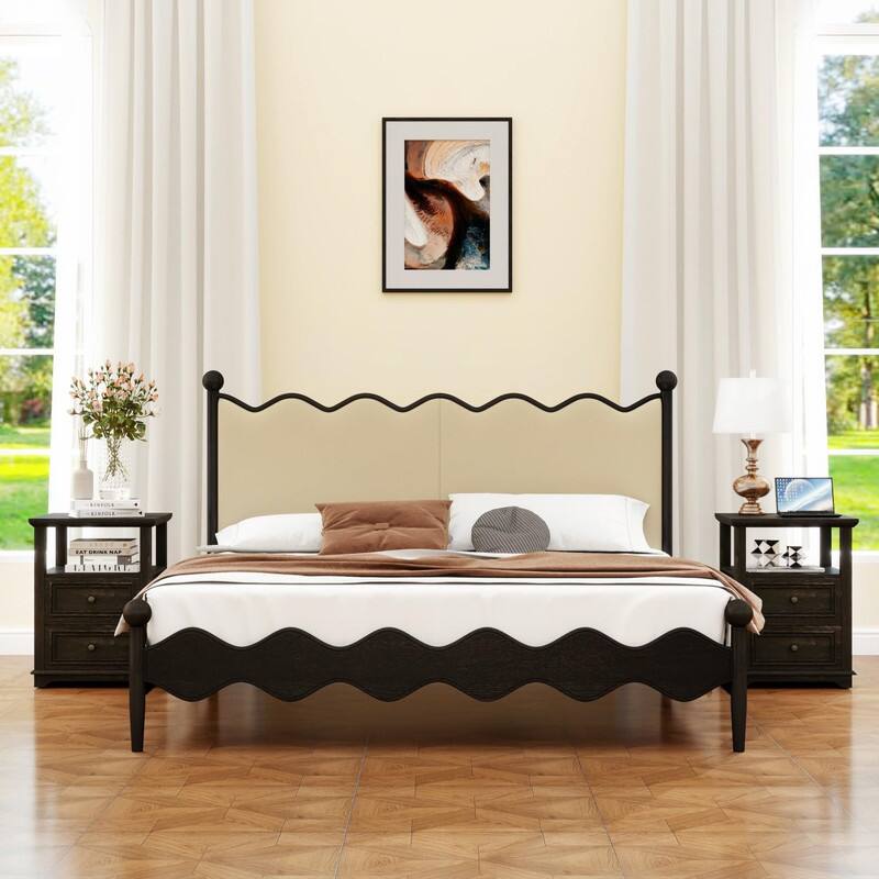 Angle. Vipbear - Vipbear Farmhouse Nightstand with Charging Station 18" White Night Stand Set of 2 Drawers Wood Bedside End Table - White.