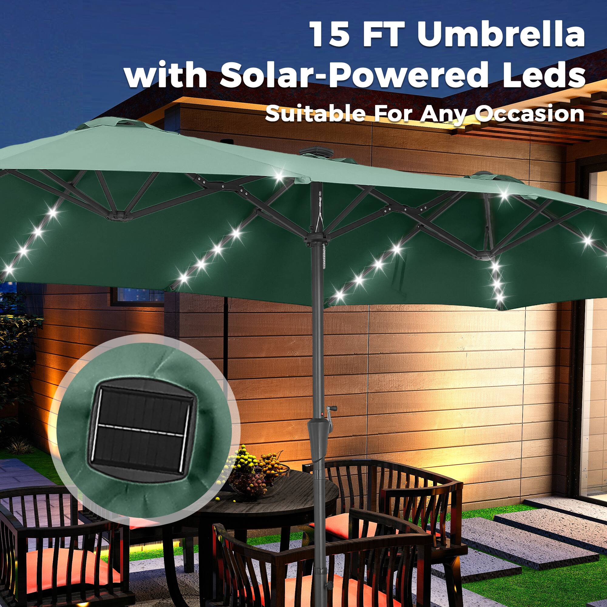 15 FT Umbrella with Solar-Powered Leds Suitable For Any Occasion