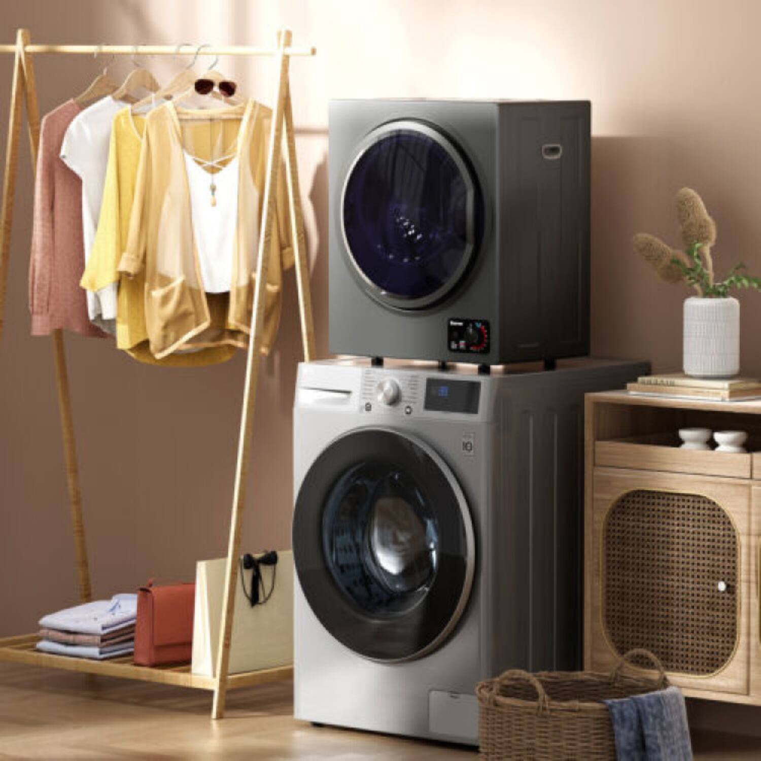 Alt View 3. LUCKY ONE - 1.5 cu.ft Wall Mount Clothes Dryer with Stainless Steel Tub - 10 lbs Capacity Ventless - Gray.