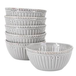 Gibson - Modern Southern Home Capri 6 Piece 6 Inch Stoneware Embossed Cereal Bowl Set in Grey - Gray