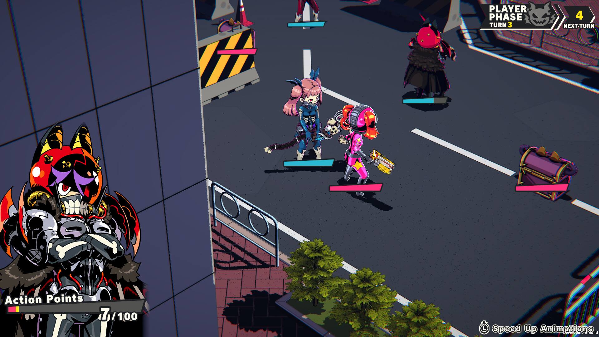 PLAYER PHASE TURN 3 4 NEXT.TURN  
Action Points 7/100  
Speed Up Animations