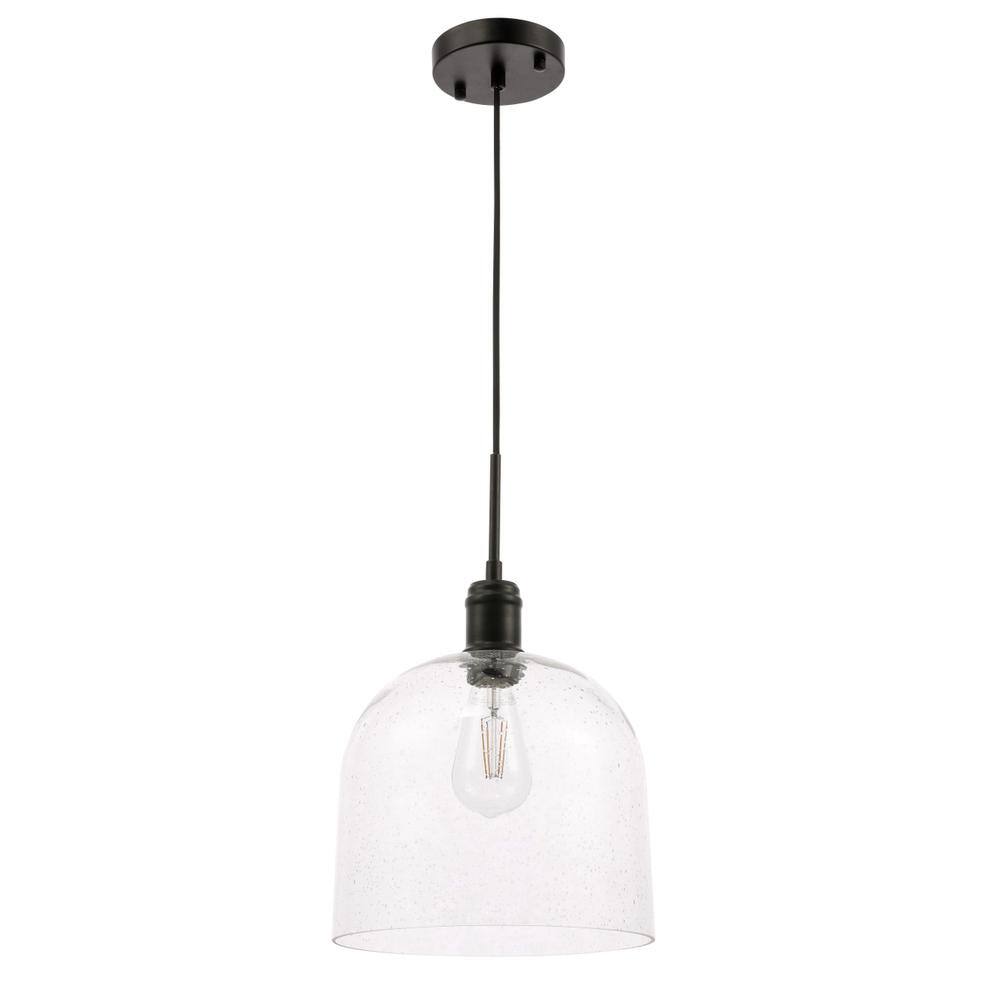 Alt View 2. Living District - Gabe 1 light Black and Clear seeded glass pendant - Black And Clear Seeded Glass.