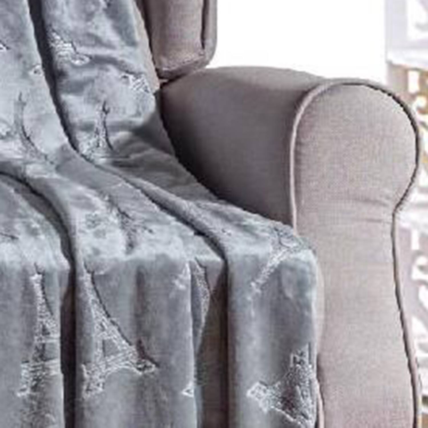 Alt View 2. Noble House - Plazatex Eiffel Tower Embossed Decorative Super Soft Throw Blanket for Sleep/Decor 2 Pack 50" x 60" Grey - Grey.