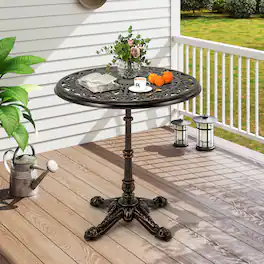 Costway - 27" Round Cast Aluminum Patio Bistro Table with Hollow Top Cross Base for Backyard - Copper