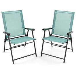 Pefilos - 2 Set of Patio Dining Chair with Metal Frame, Outdoor Dining Chair Set with Backrests and Curved Armrests, Folding - Green