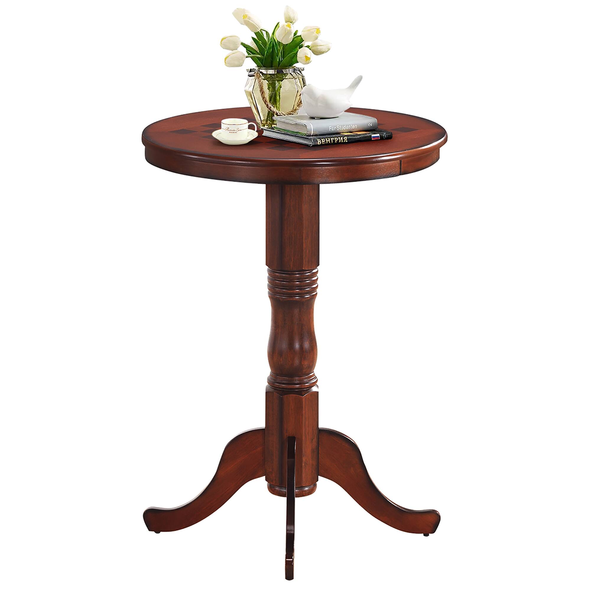 Alt View 9. Gymax - Gymax 42" Pub Bar Round Table Chess Table Bistro Vintage W/Checker Top & Pedestal Base - Rustic Brown.