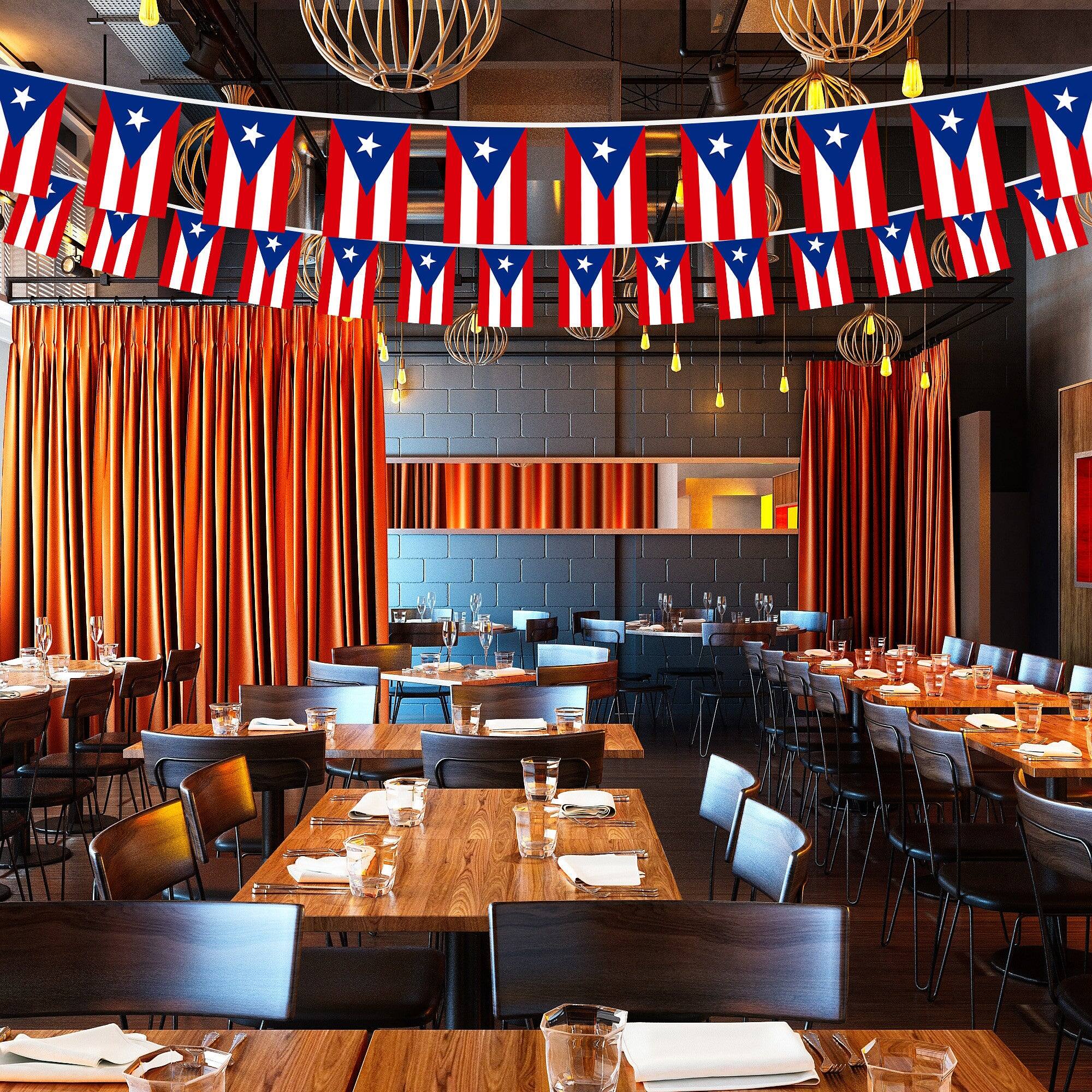 Alt View 1. G128 - Puerto Rico Bunting Banner - 33 ft String with 38 Mini Flags (8.2 x 5.5 in), 150D Polyester. - Assorted Colors.