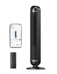 Dreo - Smart Tower Fan, Upgraded DC 9 Speeds Ultra-Quiet Floor Fan, 90°Oscillating Fans for Indoors with 27.5ft/s Velocity - Black - Front_Zoom