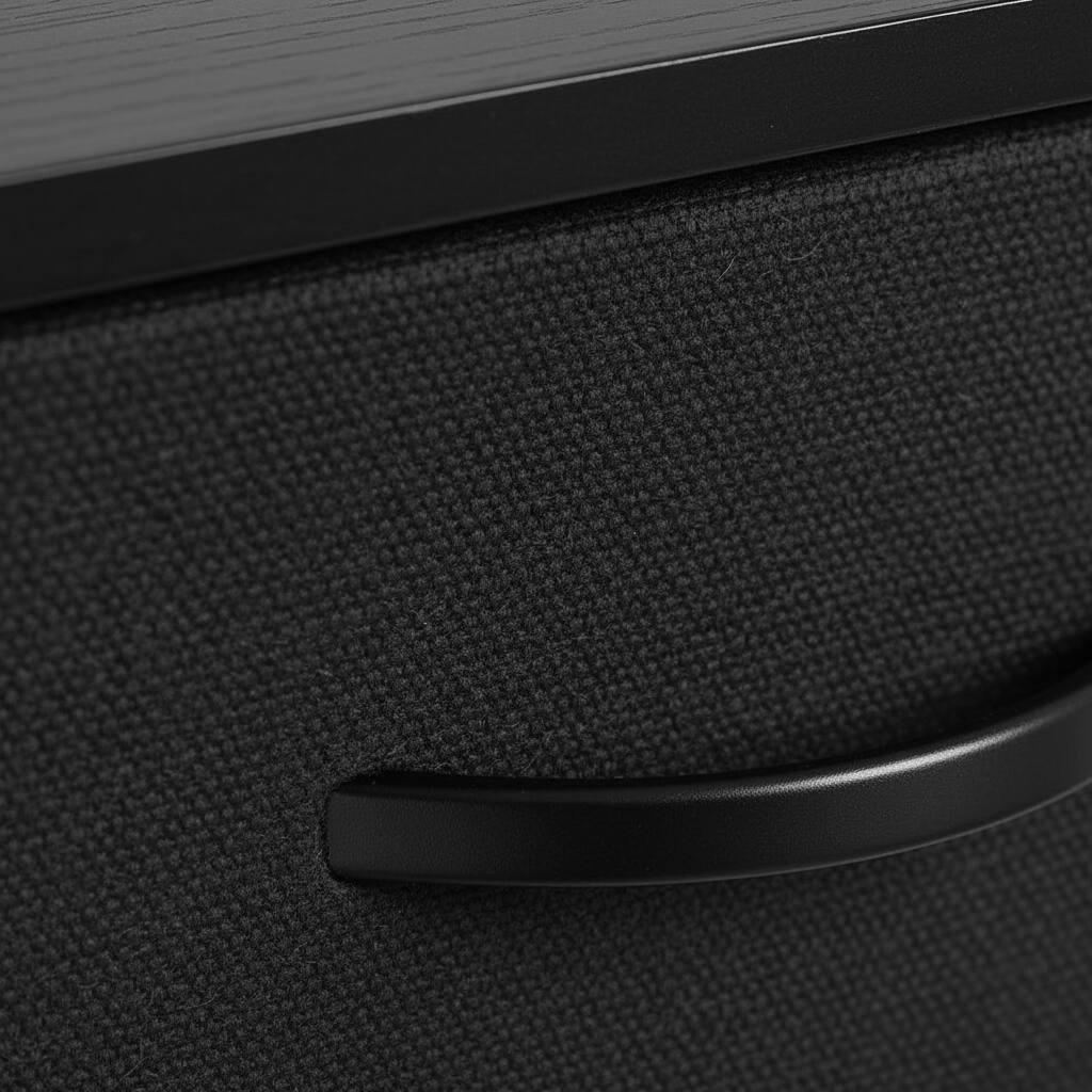 Left. AOITUN - Small Black Desk with 2 Fabric Drawers, Side Pocket & Hook, Compact Writing Table for Bedroom & Home Office - Black.