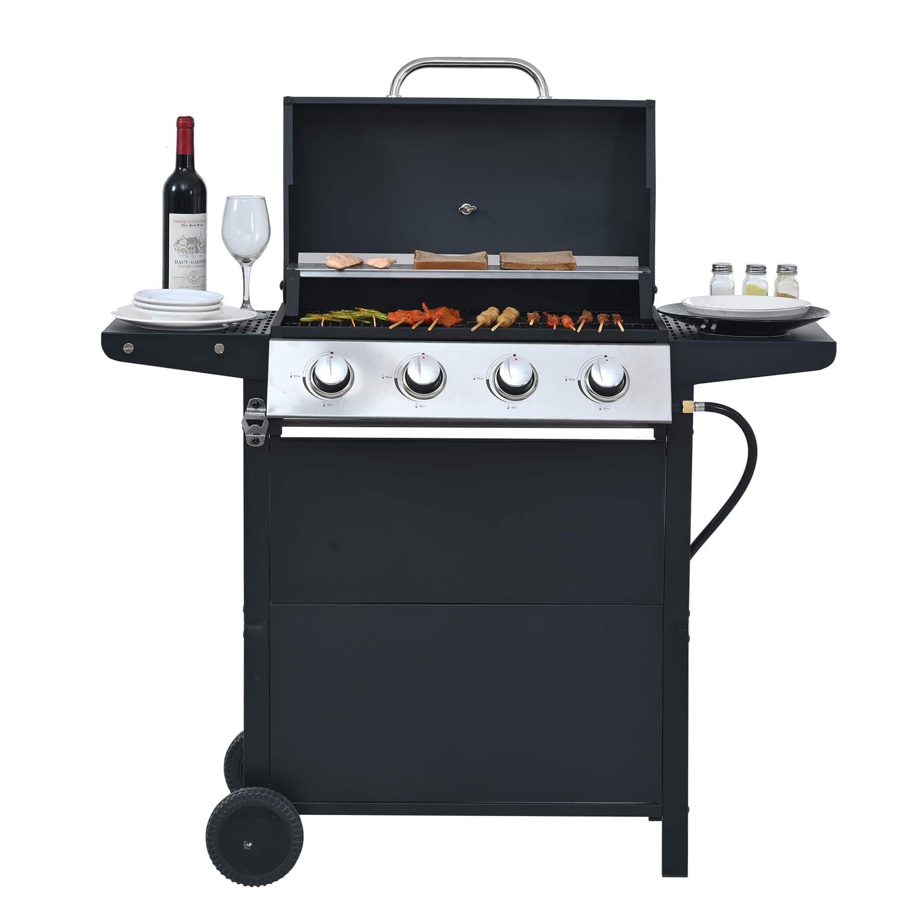 Yardgrace - 4 Burner Barbecue Grill, Stainless Steel 34,000 BTU Patio Garden Barbecue Grill with Two Foldable Shelves - Black price history on PriceWatchPro