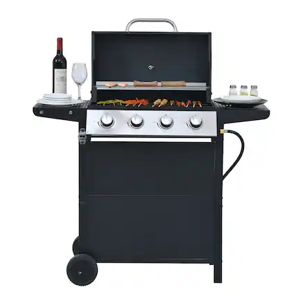 Front. Yardgrace - 4 Burner Barbecue Grill, Stainless Steel 34,000 BTU Patio Garden Barbecue Grill with Two Foldable Shelves - Black.