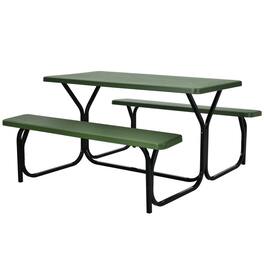 Mondawe - 72in Freestanding Picnic Table Bench Set w/ Umbrella Hole, Outdoor Camping Dining Set for Patio Garden - Green