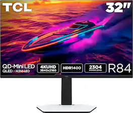 TCL - 32" R84 Series 4K UHD HDR QD-Mini LED Gaming Monitor - Black and White