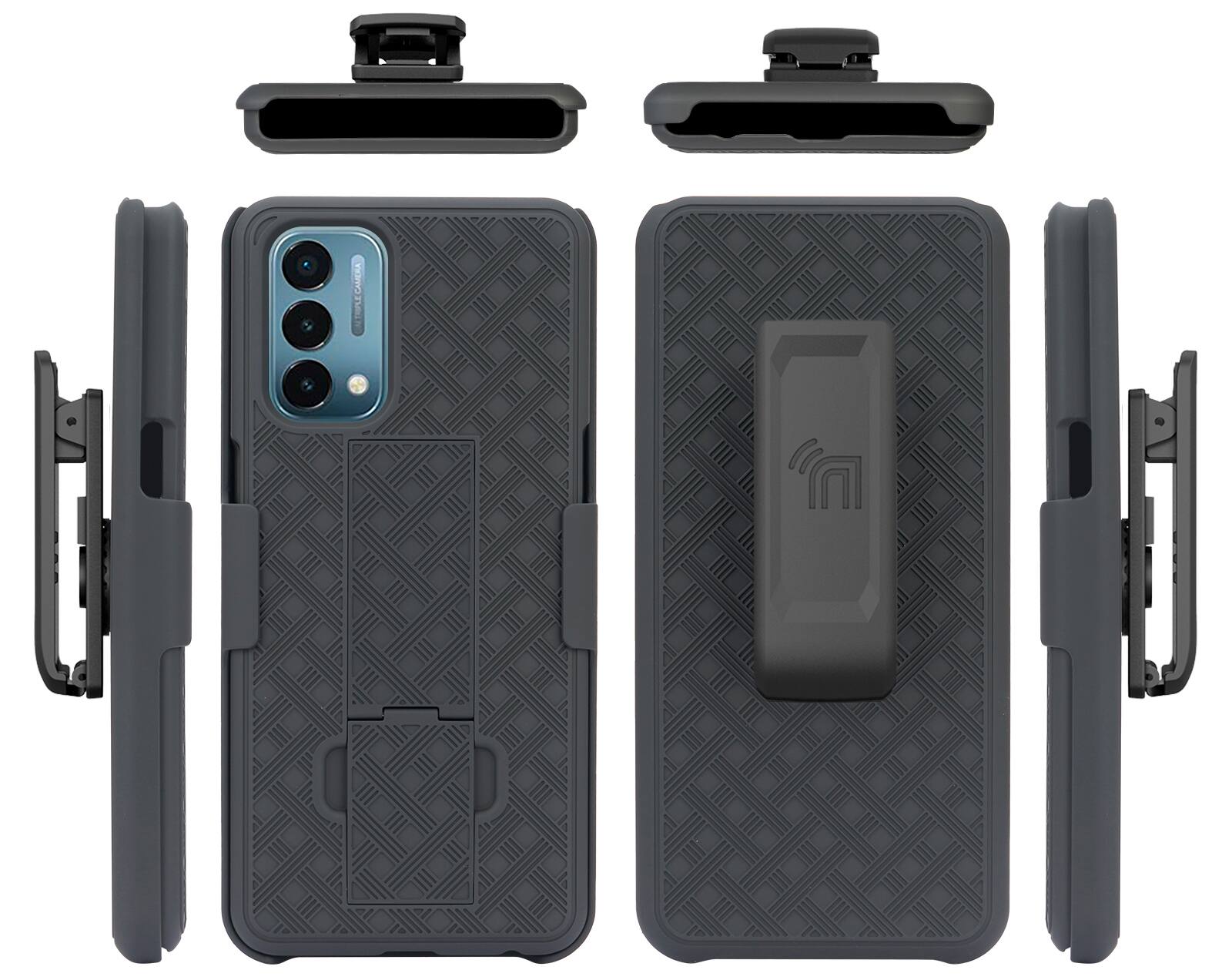 Alt View 9. Nakedcellphone - Case with Stand and Belt Clip Holster for OnePlus Nord N200 5G - Black.