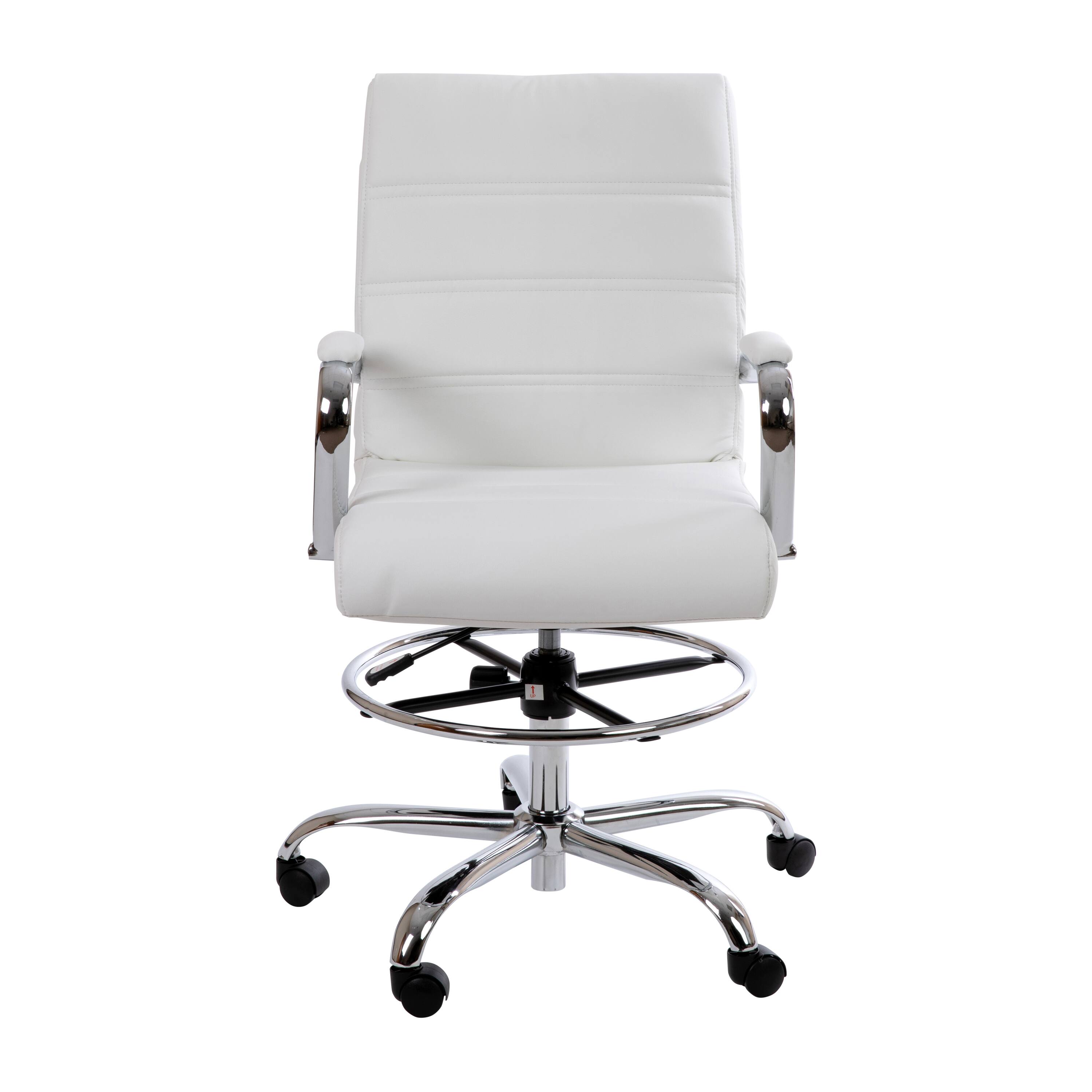 Alt View 7. Emma + Oliver - Mid-Back LeatherSoft Drafting Chair with Adjustable Foot Ring and Chrome Base - White.