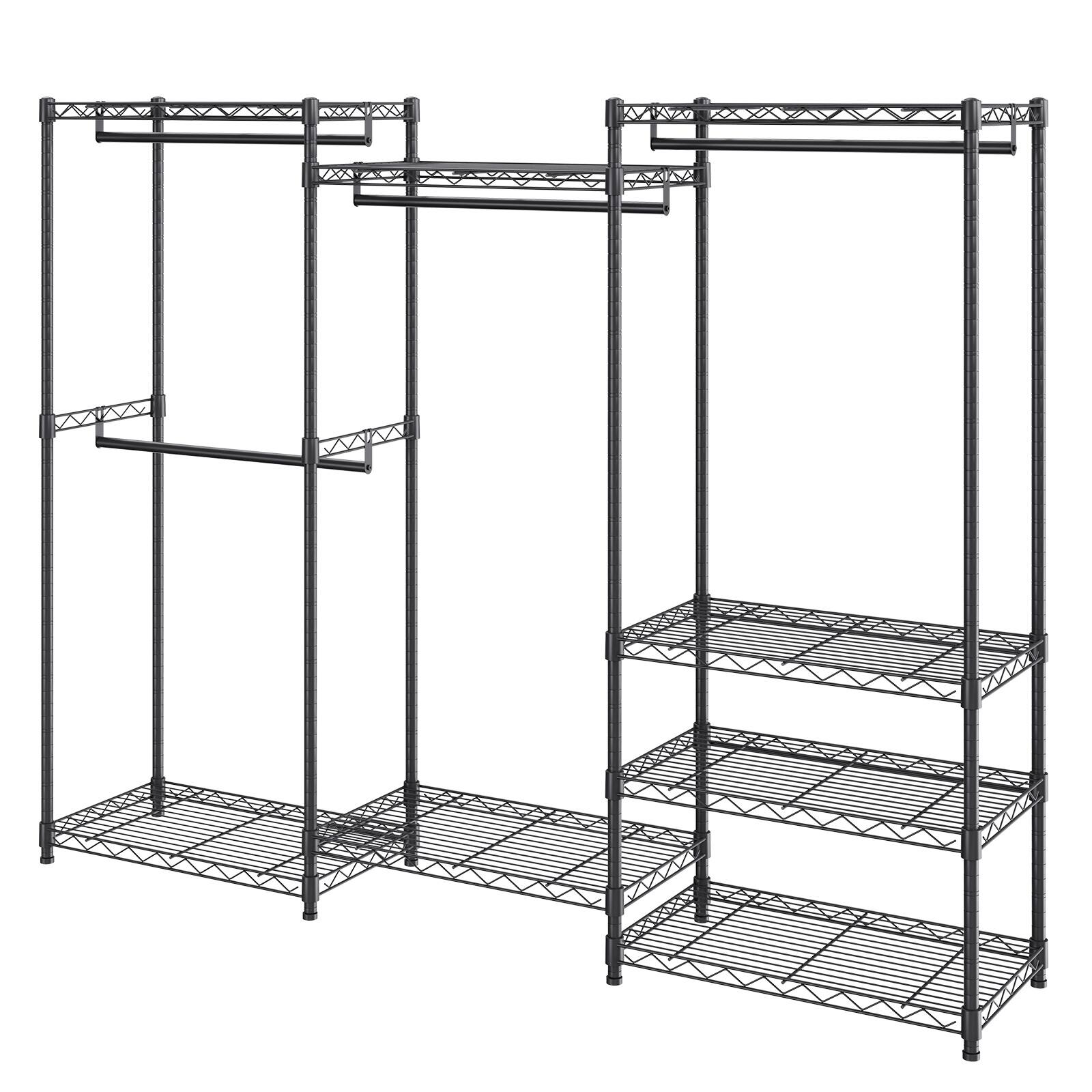 Alt View 4. VEVOR - Heavy Duty Clothes Rack, Rolling Clothing Garment Rack with 4 Hang Rods & 8 Storage Tiers, Adjustable Custom Closet Rack - Black.
