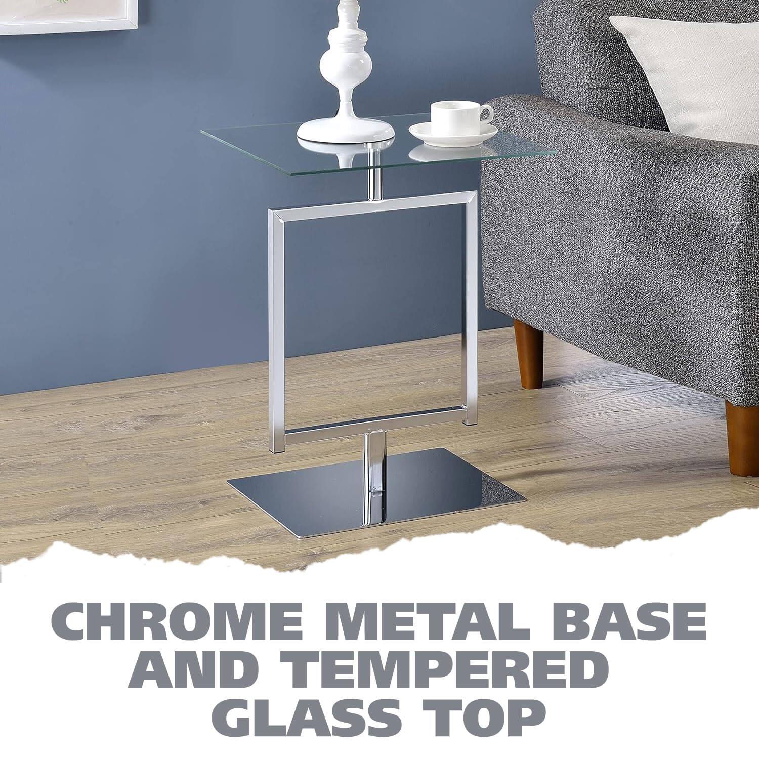 CHROME METAL BASE AND TEMPERED GLASS TOP