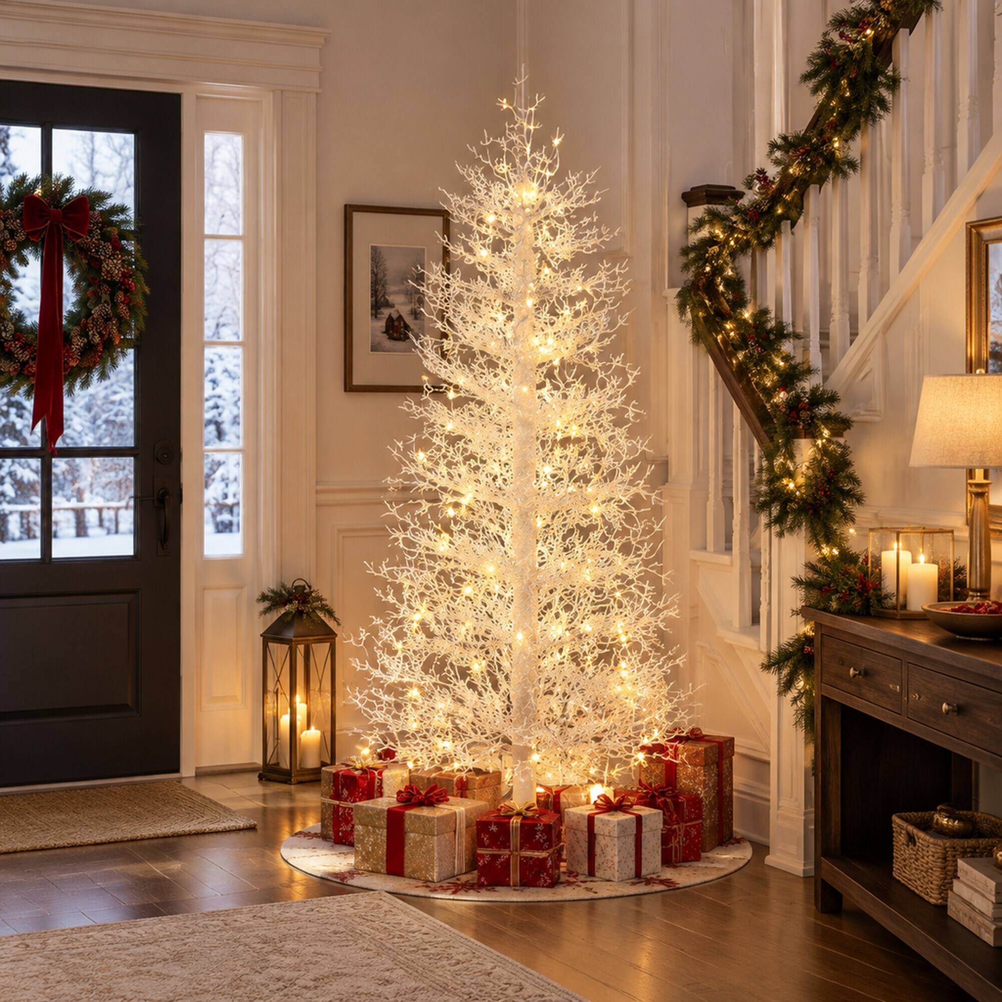 Alt View 1. RYHNUYNE - 4 Ft Artificial Christmas Tree With 230 Warm White LED Lights, 280 Tips Hinged Branches Decor - White.
