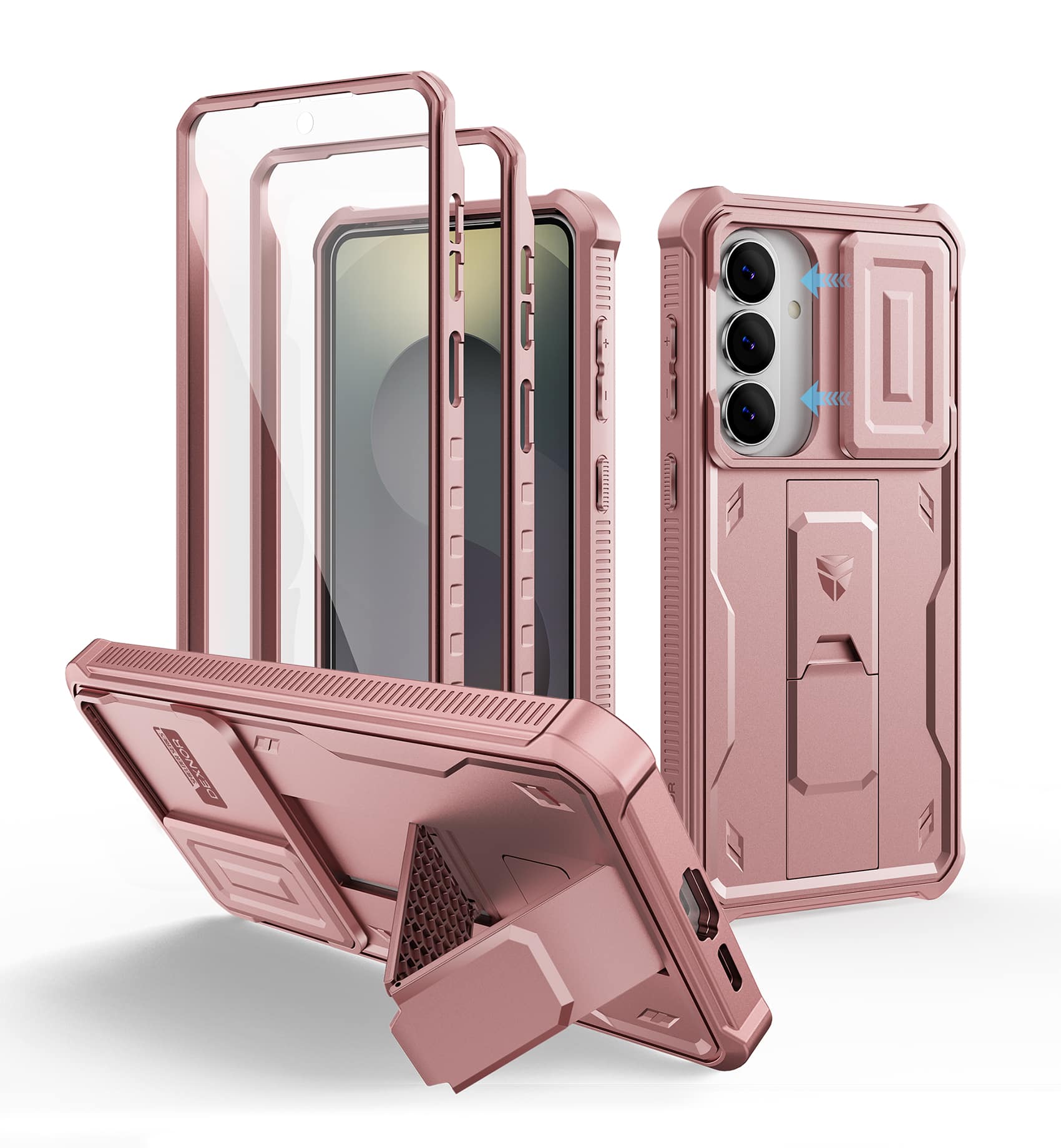 Dexnor - Case for Samsung Galaxy S26+ Plus with Camera Cover,2 Front Frames, Screen Protector, Heavy-Duty Rugged Protective Cover - Peony Pink