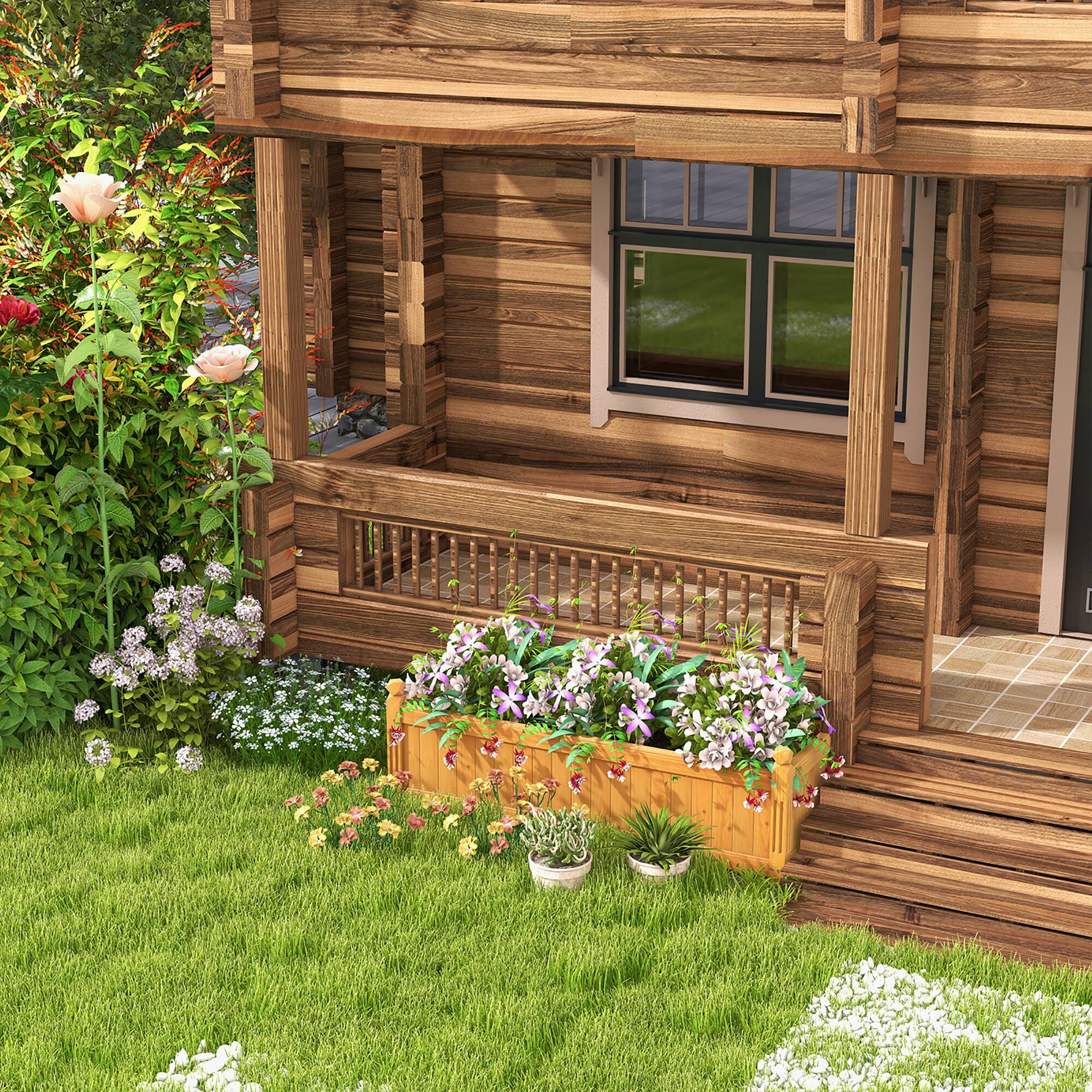 Alt View 2. Costway - Wooden Rectangular Planter Box Raised Garden Bed for Plants with 4 Corner Drainage - Natural.