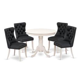 East West Furniture - 5 Piece Kitchen Set Contains a Round Dining Table with Pedestal - White