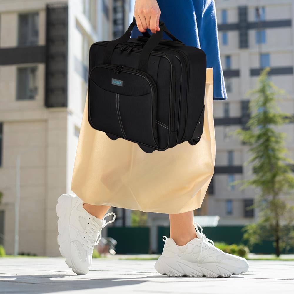 Alt View 5. Ruggard - Rolling Laptop Case Stylish 15.4" Laptop Pocket, 12.9" Tablet Pocket, Retractable Handle, Smooth 3" Casters - Black.