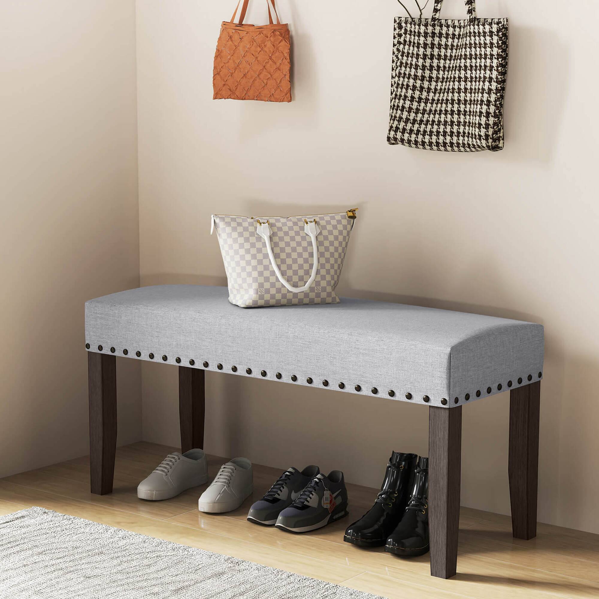 Alt View 11. Costway - 1 PCS 42.5" Upholstered Entryway Bench with Nailhead Trim Soft Padded Cushion Bedroom - Grey.