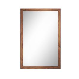 Boyel Living - 36 in W x 24 in L Dark Wood Grain Rectangular Slanted Edge Aluminum Framed Wall Bathroom Vanity Mirror