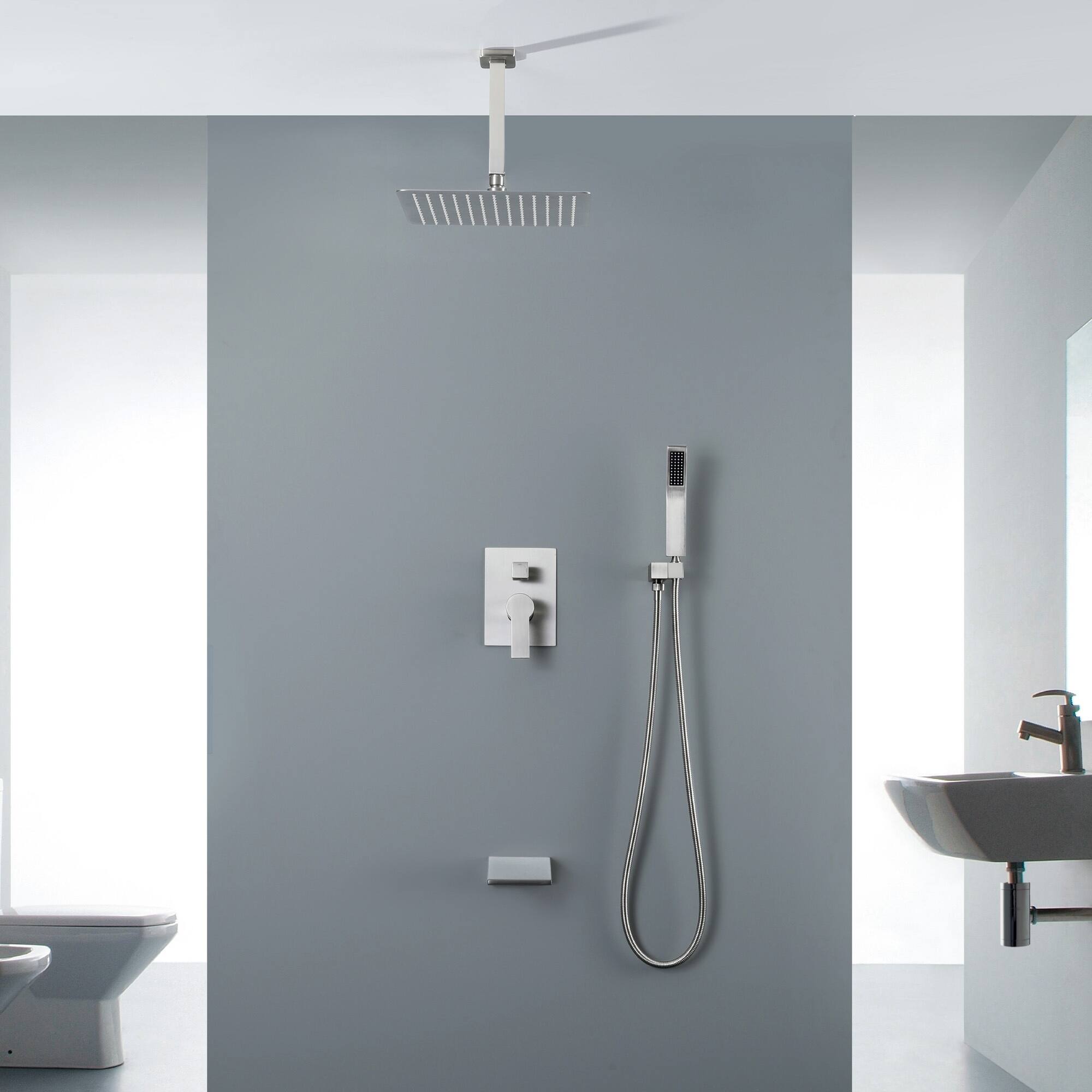 Alt View 1. Boyel Living - Brushed Nickel 12-Inch Rain Shower System Brass SUS304 3-Function Valve Waterfall Spout cUPC - Brushed Nickel.