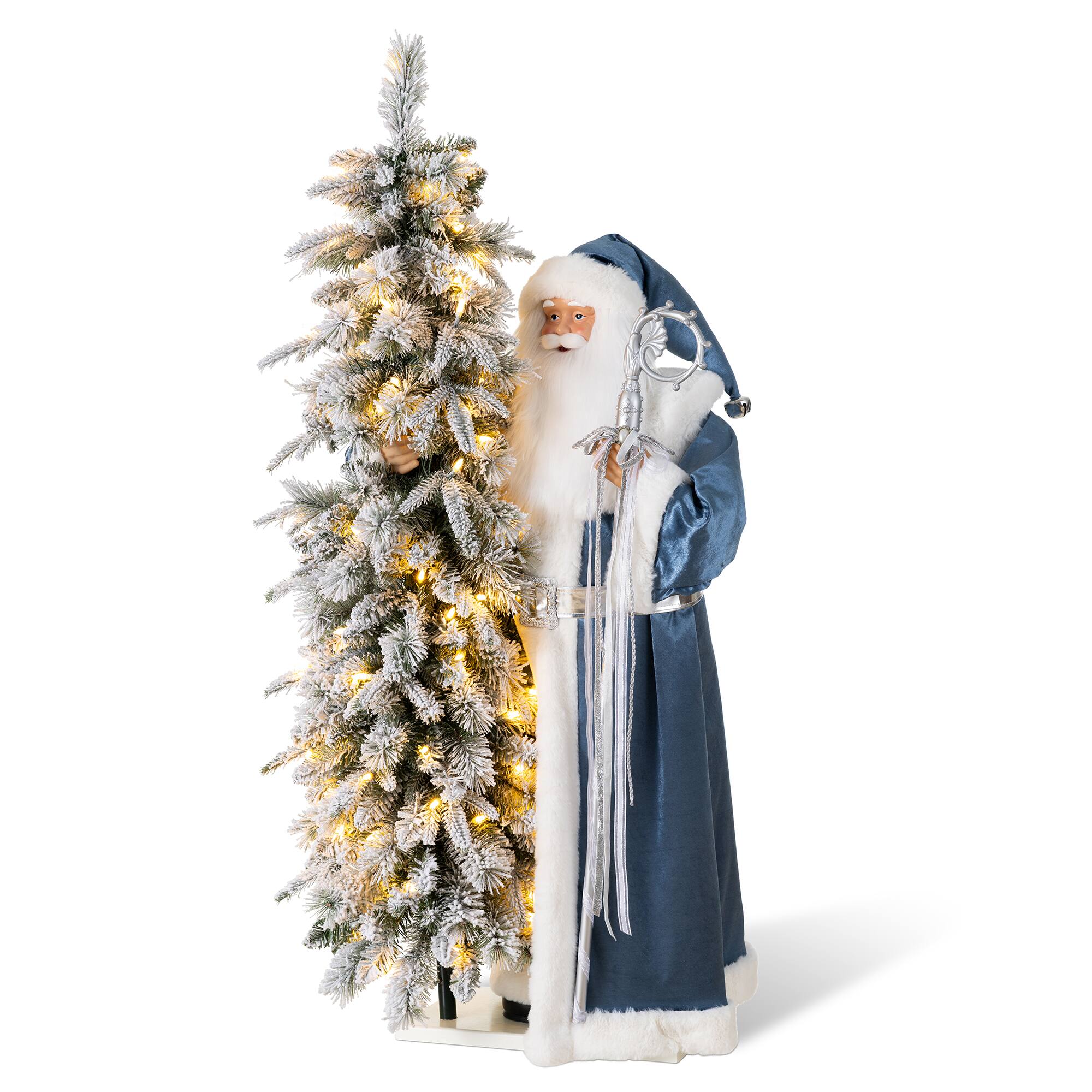 Angle. Glitzhome - 3.5FT Oversized Deluxe Santa with 4FT Lighted Flocked Artificial Christmas Tree - Multi-Colored.
