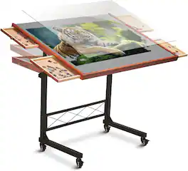 JoyBerri - Puzzle Table for 1500 Piece Puzzles Adjustable Puzzle Board with Drawers Cover and Bonus Puzzle - Gray