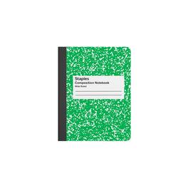 Staples - Composition Notebook, 9.75” x 7.5”, Wide Ruled, 100 Sheets, Green Cover - Green/White