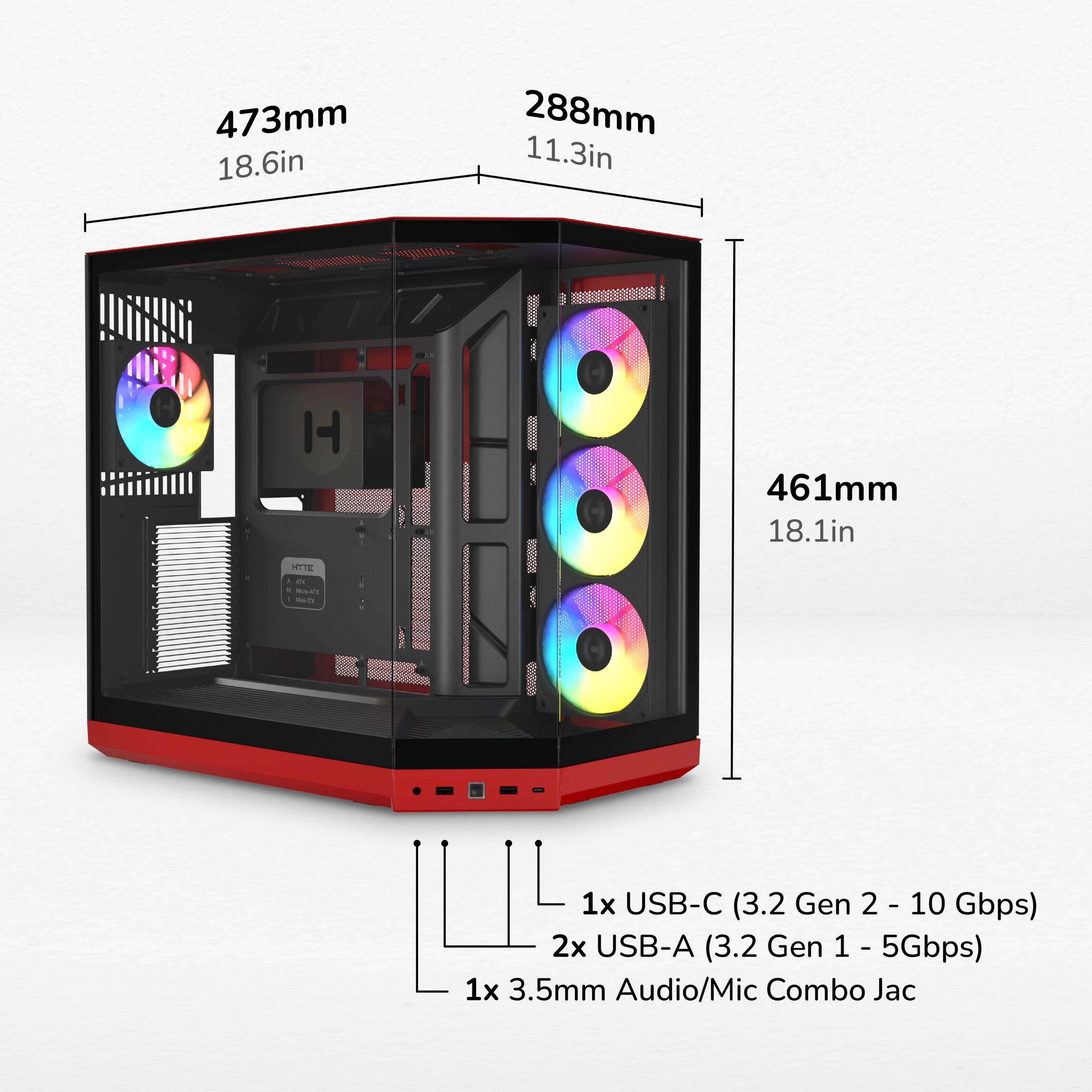 473mm 18.6in  
288mm 11.3in  
461mm 18.1in  

1x USB-C (3.2 Gen 2 - 10 Gbps)  
2x USB-A (3.2 Gen 1 - 5Gbps)  
1x 3.5mm Audio/Mic Combo Jack