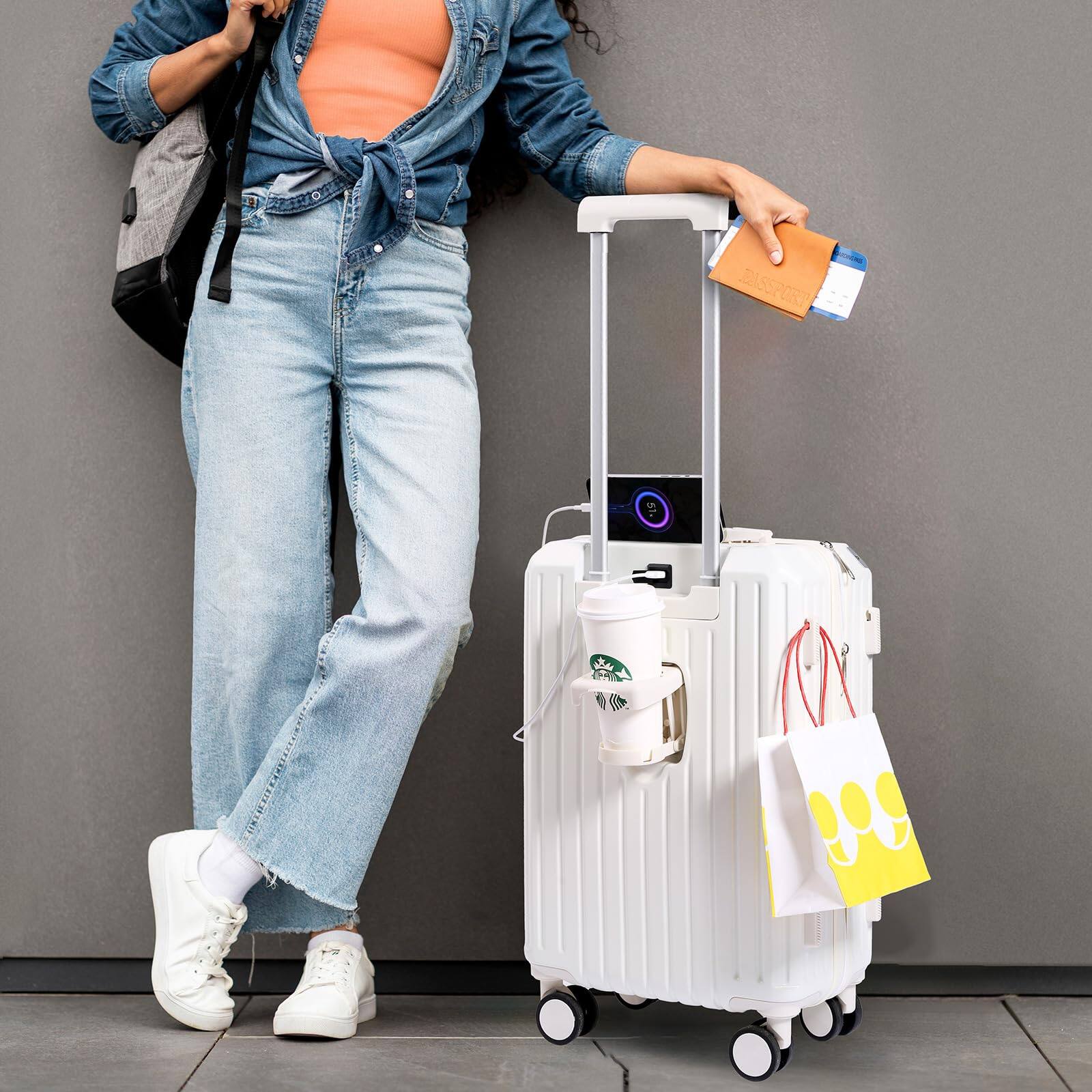 Alt View 3. Fabibe - Carry-on Luggage With Cup Holder & Usb Charging Port Hard Side Spinner Wheels Lightweight For Travel Business - Pink Carry-On 20-Inch.