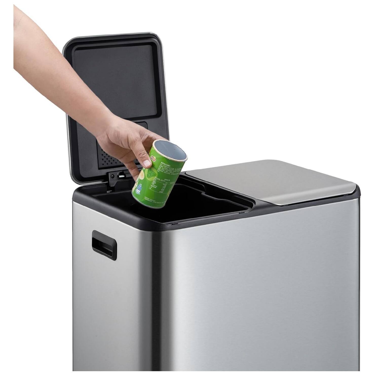 Angle. GARVEE - Trash Can with Lid, 60L/16 Gal Pedal Stainless Steel Double Trash Can Kitchen Recycling - Silver.