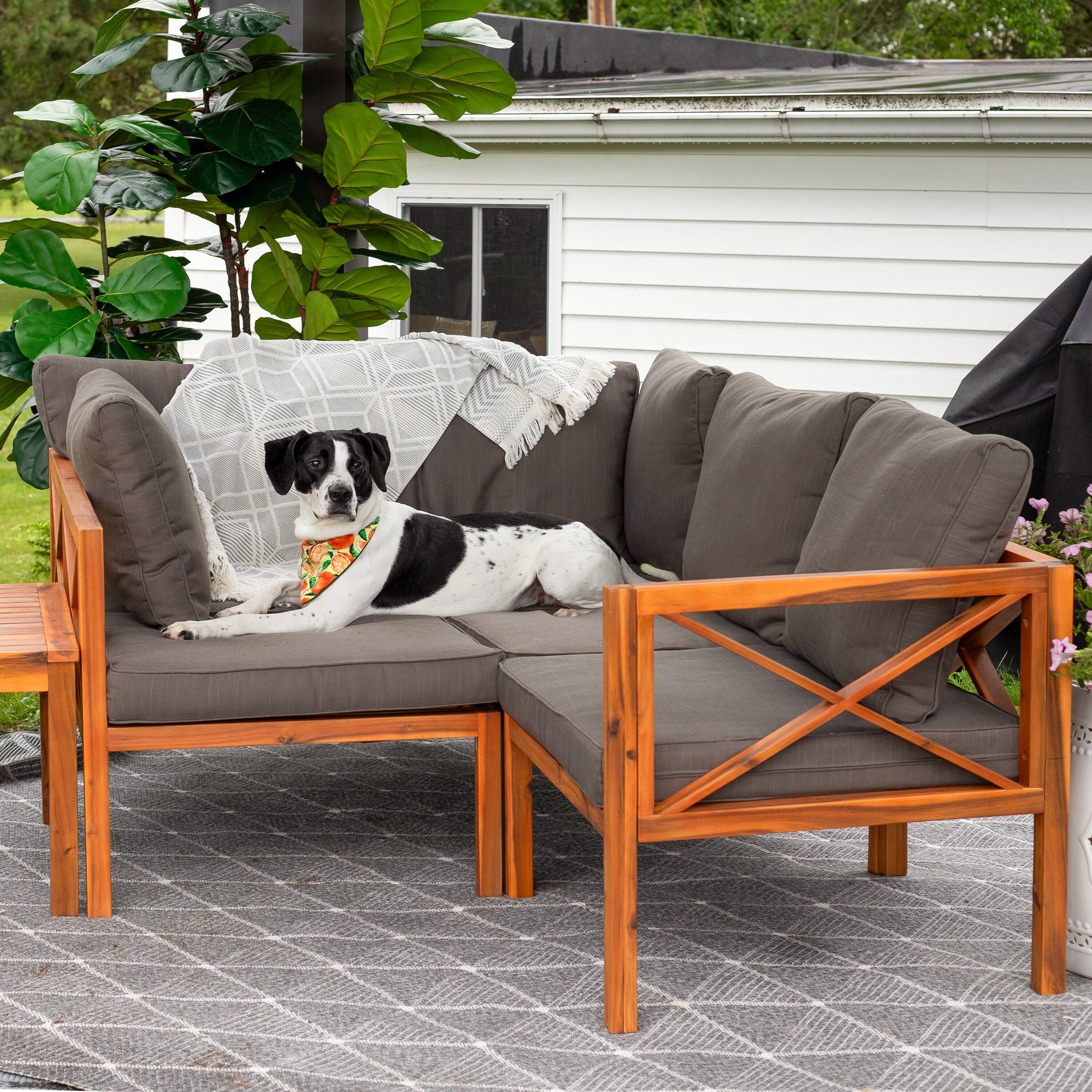 Alt View 7. Sunnydaze - Edisto 4 Piece Acacia Outdoor Conversation Set - Natural Gray.