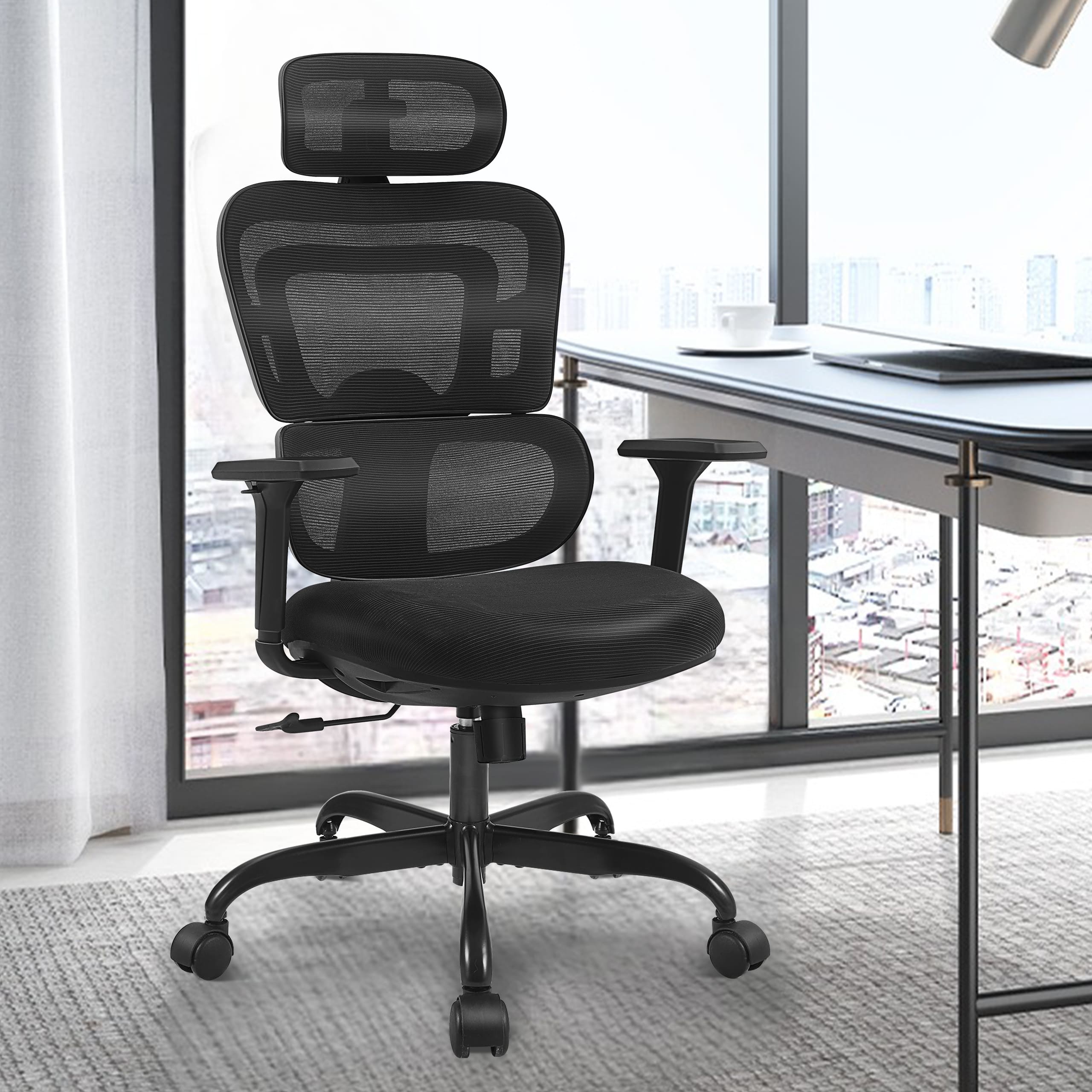 KERDOM - Ergonomic Office Chair with Adjustable Height and High Headrest Design Desk Chair with Adjustable Storage Armrest - Black