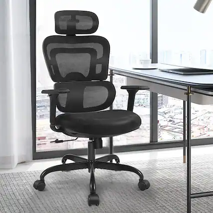 Front. KERDOM - KERDOM Ergonomic Office Chair with Adjustable Height and High Headrest Design Desk Chair with Adjustable Storage Armrest - Black.