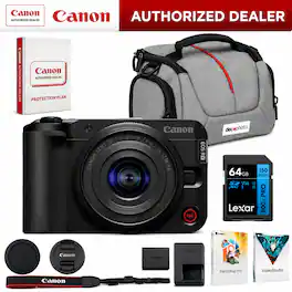 Bundle - Canon - EOS R50 V Mirrorless Camera w/ RF S14-30mm F4-6.3 Lens Kit + 64GB Memory