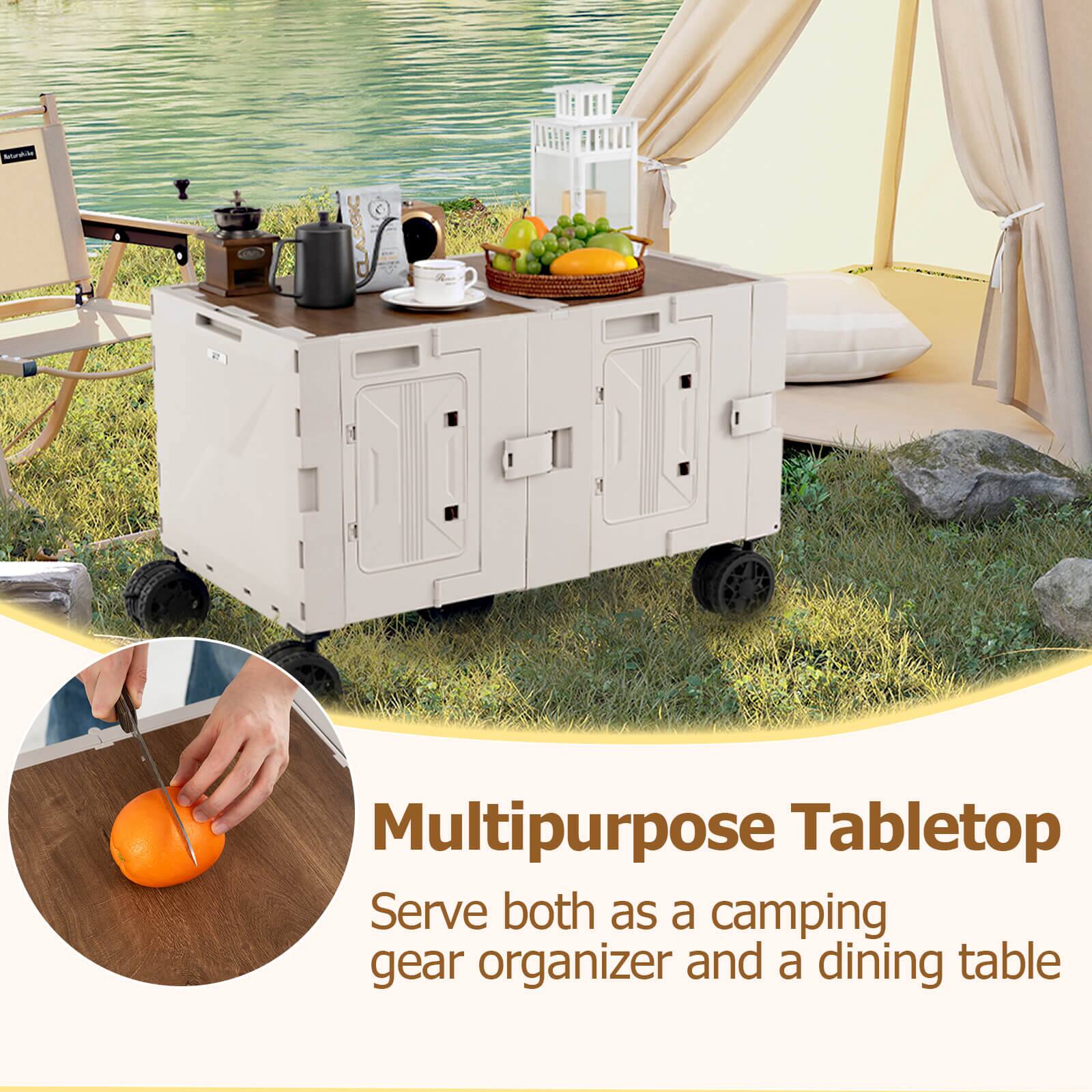Multipurpose Tabletop  
Serve both as a camping gear organizer and a dining table
