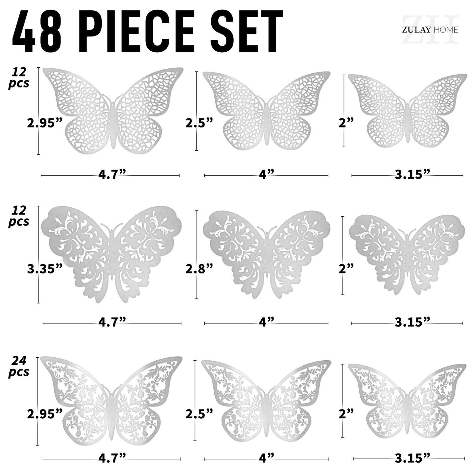 48 PIECE SET

12 pcs  
2.95" x 4.7"  
2.5" x 4"  
2" x 3.15"

12 pcs  
3.35" x 4.7"  
2.8" x 4"  
2" x 3.15"

24 pcs  
2.95" x 4.7"  
2.5" x 4"  
2" x 3.15"

ZULAY HOME