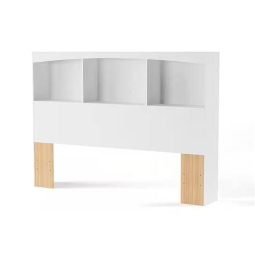 Front. SlickBlue - Full Size White Wood Bookcase Headboard, Modern Farmhouse Style - White.