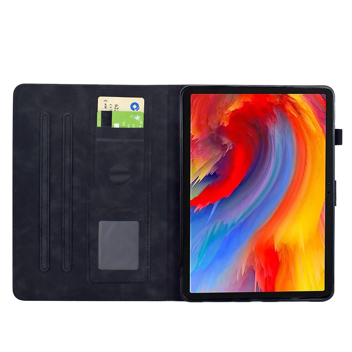 Angle. Dteck - for Samsung Galaxy Tab A9+ 11-inch 2023 (SM-X210/X215/X216) Case,Embossed PU Leather Flip Cover with Card Slots Stand - Black.